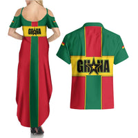 Ghana Flag Couples Matching Summer Maxi Dress and Hawaiian Shirt with Coat of Arms Design
