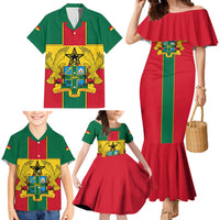 Ghana Flag Family Matching Mermaid Dress and Hawaiian Shirt with Coat of Arms Design