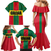 Ghana Flag Family Matching Mermaid Dress and Hawaiian Shirt with Coat of Arms Design