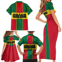 Ghana Flag Family Matching Short Sleeve Bodycon Dress and Hawaiian Shirt with Coat of Arms Design