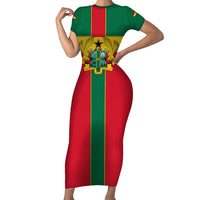 Ghana Flag Family Matching Short Sleeve Bodycon Dress and Hawaiian Shirt with Coat of Arms Design