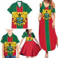 Ghana Flag Family Matching Summer Maxi Dress and Hawaiian Shirt with Coat of Arms Design