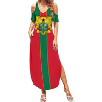 Ghana Flag Family Matching Summer Maxi Dress and Hawaiian Shirt with Coat of Arms Design
