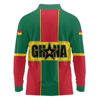 Ghana Flag Long Sleeve Polo Shirt with Coat of Arms Design