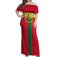 Ghana Flag Off Shoulder Maxi Dress with Coat of Arms Design