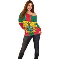 Ghana Flag Off Shoulder Sweater with Coat of Arms Design