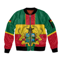 Ghana Flag Sleeve Zip Bomber Jacket with Coat of Arms Design