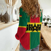 Ghana Flag Women Casual Shirt with Coat of Arms Design