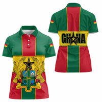 Ghana Flag Women Polo Shirt with Coat of Arms Design