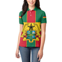 Ghana Flag Women Polo Shirt with Coat of Arms Design