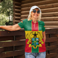 Ghana Flag Women Polo Shirt with Coat of Arms Design