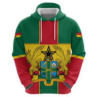 Ghana Flag Zip Hoodie with Coat of Arms Design