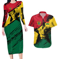 Ghana Flag Couples Matching Long Sleeve Bodycon Dress and Hawaiian Shirt with Coat of Arms Design TS04