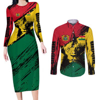 Ghana Flag Couples Matching Long Sleeve Bodycon Dress and Long Sleeve Button Shirt with Coat of Arms Design TS04