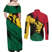 Ghana Flag Couples Matching Off Shoulder Maxi Dress and Long Sleeve Button Shirt with Coat of Arms Design TS04