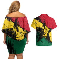 Ghana Flag Couples Matching Off Shoulder Short Dress and Hawaiian Shirt with Coat of Arms Design TS04