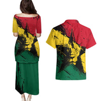 Ghana Flag Couples Matching Puletasi and Hawaiian Shirt with Coat of Arms Design TS04