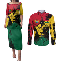 Ghana Flag Couples Matching Puletasi and Long Sleeve Button Shirt with Coat of Arms Design TS04