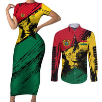 Ghana Flag Couples Matching Short Sleeve Bodycon Dress and Long Sleeve Button Shirt with Coat of Arms Design TS04