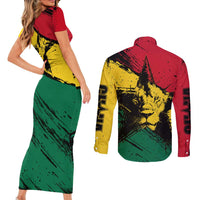 Ghana Flag Couples Matching Short Sleeve Bodycon Dress and Long Sleeve Button Shirt with Coat of Arms Design TS04