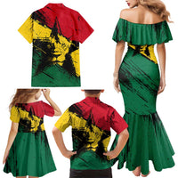 Ghana Flag Family Matching Mermaid Dress and Hawaiian Shirt with Coat of Arms Design TS04
