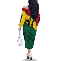 Ghana Flag Family Matching Off The Shoulder Long Sleeve Dress and Hawaiian Shirt with Coat of Arms Design TS04