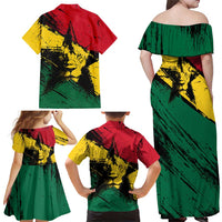 Ghana Flag Family Matching Off Shoulder Maxi Dress and Hawaiian Shirt with Coat of Arms Design TS04