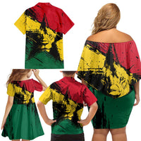 Ghana Flag Family Matching Off Shoulder Short Dress and Hawaiian Shirt with Coat of Arms Design TS04