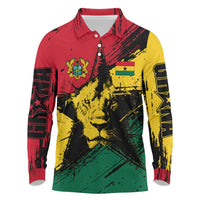 Ghana Flag Long Sleeve Polo Shirt with Coat of Arms Design TS04