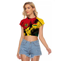 Ghana Flag Raglan Cropped T Shirt with Coat of Arms Design TS04
