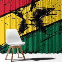 Ghana Flag Window Curtain with Coat of Arms Design TS04