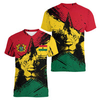 Ghana Flag Women V-Neck T-Shirt with Coat of Arms Design TS04