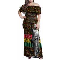 Kwame Nkrumah Family Matching Off Shoulder Maxi Dress and Hawaiian Shirt with Coat of Arms – Grunge Style Design