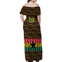 Kwame Nkrumah Family Matching Off Shoulder Maxi Dress and Hawaiian Shirt with Coat of Arms – Grunge Style Design