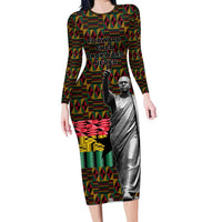 Kwame Nkrumah Long Sleeve Bodycon Dress with Coat of Arms – Grunge Style Design