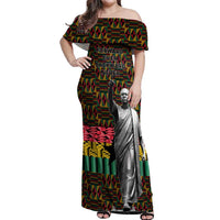 Kwame Nkrumah Off Shoulder Maxi Dress with Coat of Arms – Grunge Style Design