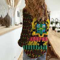 Kwame Nkrumah Women Casual Shirt with Coat of Arms – Grunge Style Design