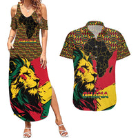 Ghana Lion Couples Matching Summer Maxi Dress and Hawaiian Shirt - Map & Coat of Arms Grunge Style Design