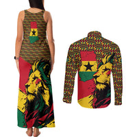Ghana Lion Couples Matching Tank Maxi Dress and Long Sleeve Button Shirt - Map & Coat of Arms Grunge Style Design
