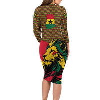 Ghana Lion Family Matching Long Sleeve Bodycon Dress and Hawaiian Shirt - Map & Coat of Arms Grunge Style Design