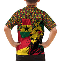 Ghana Lion Family Matching Off The Shoulder Long Sleeve Dress and Hawaiian Shirt - Map & Coat of Arms Grunge Style Design