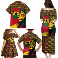 Ghana Lion Family Matching Puletasi and Hawaiian Shirt - Map & Coat of Arms Grunge Style Design