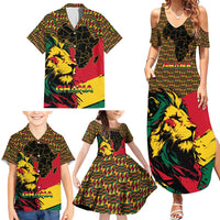 Ghana Lion Family Matching Summer Maxi Dress and Hawaiian Shirt - Map & Coat of Arms Grunge Style Design