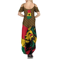 Ghana Lion Family Matching Summer Maxi Dress and Hawaiian Shirt - Map & Coat of Arms Grunge Style Design