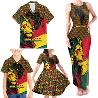 Ghana Lion Family Matching Tank Maxi Dress and Hawaiian Shirt - Map & Coat of Arms Grunge Style Design