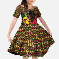 Ghana Lion Kid Short Sleeve Dress - Map & Coat of Arms Grunge Style Design