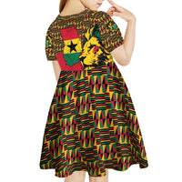 Ghana Lion Kid Short Sleeve Dress - Map & Coat of Arms Grunge Style Design