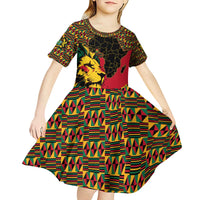 Ghana Lion Kid Short Sleeve Dress - Map & Coat of Arms Grunge Style Design