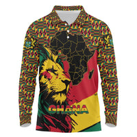 Ghana Lion Long Sleeve Polo Shirt - Map & Coat of Arms Grunge Style Design