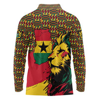 Ghana Lion Long Sleeve Polo Shirt - Map & Coat of Arms Grunge Style Design